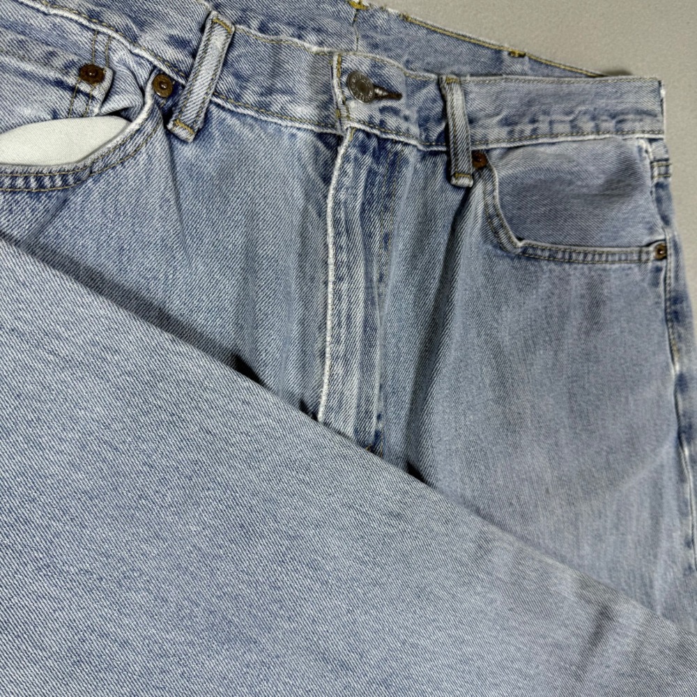 Levis 505 Mens Light Wash Straight Leg Denim Jeans Blue 36x32 Distress Hems READ